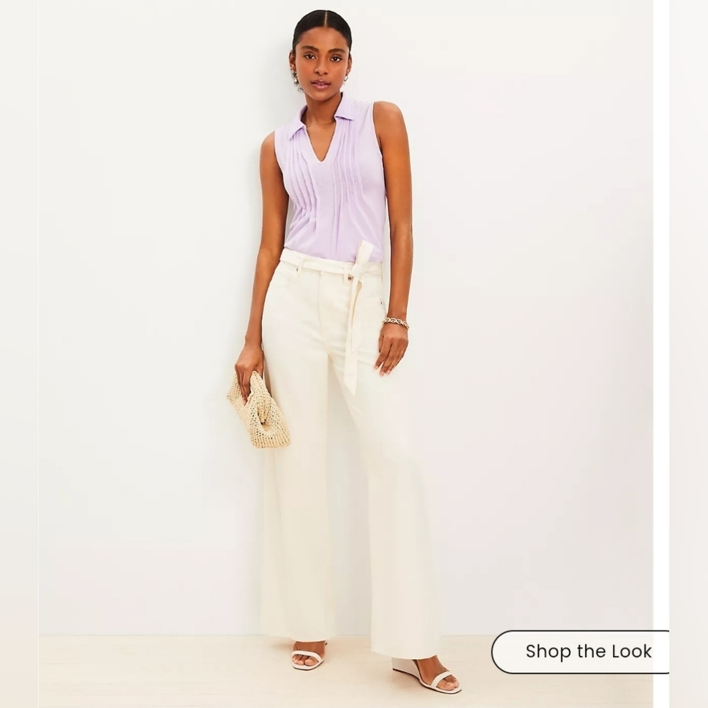 ❤️ NWOT! LOFT HIGH RISE WIDE LEG PALAZZO JEANS IN ECRU, 18 (34) - Picture 2 of 12